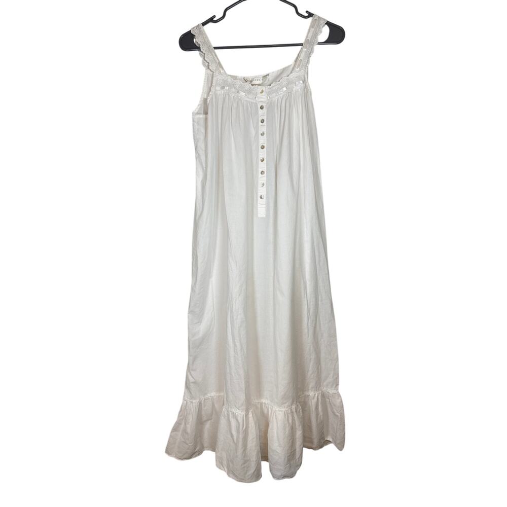 Vintage Eileen West Lace Trim Nightgown Sleeveless Pajama Small White Granny